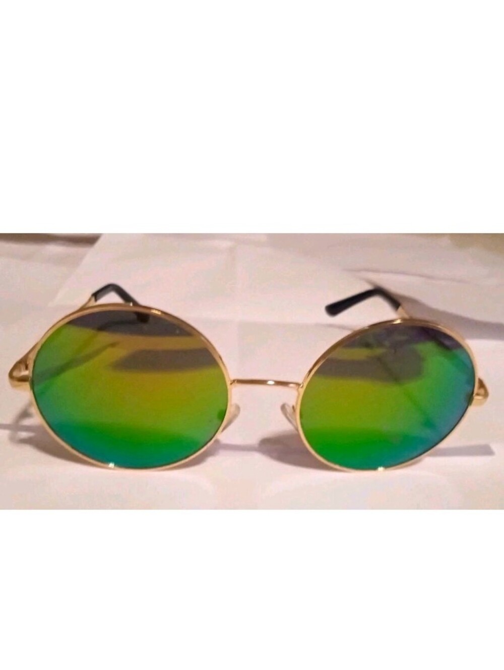Women's Retro Round Gold Metal Sunglasses Green Mirrored UV400 Model 7542RV